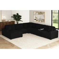 Cuddle Cloud 6 Piece Chaise Sectional In Black, Left Facing