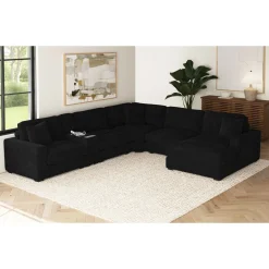Cuddle Cloud 6 Piece Chaise Sectional In Black, Left Facing