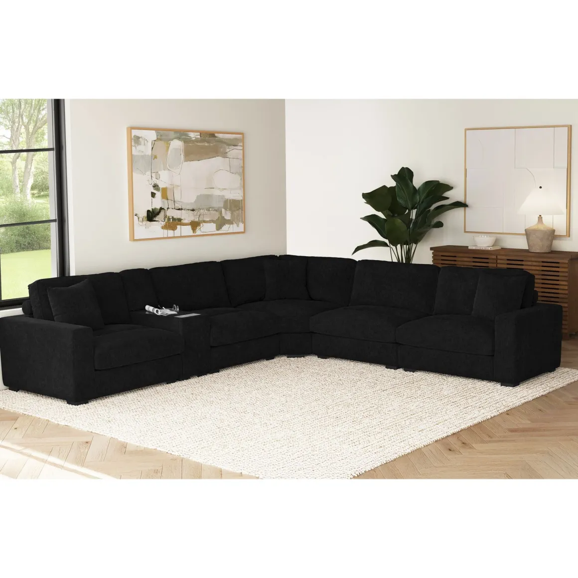 Cuddle Cloud 6 Piece Sectional In Black