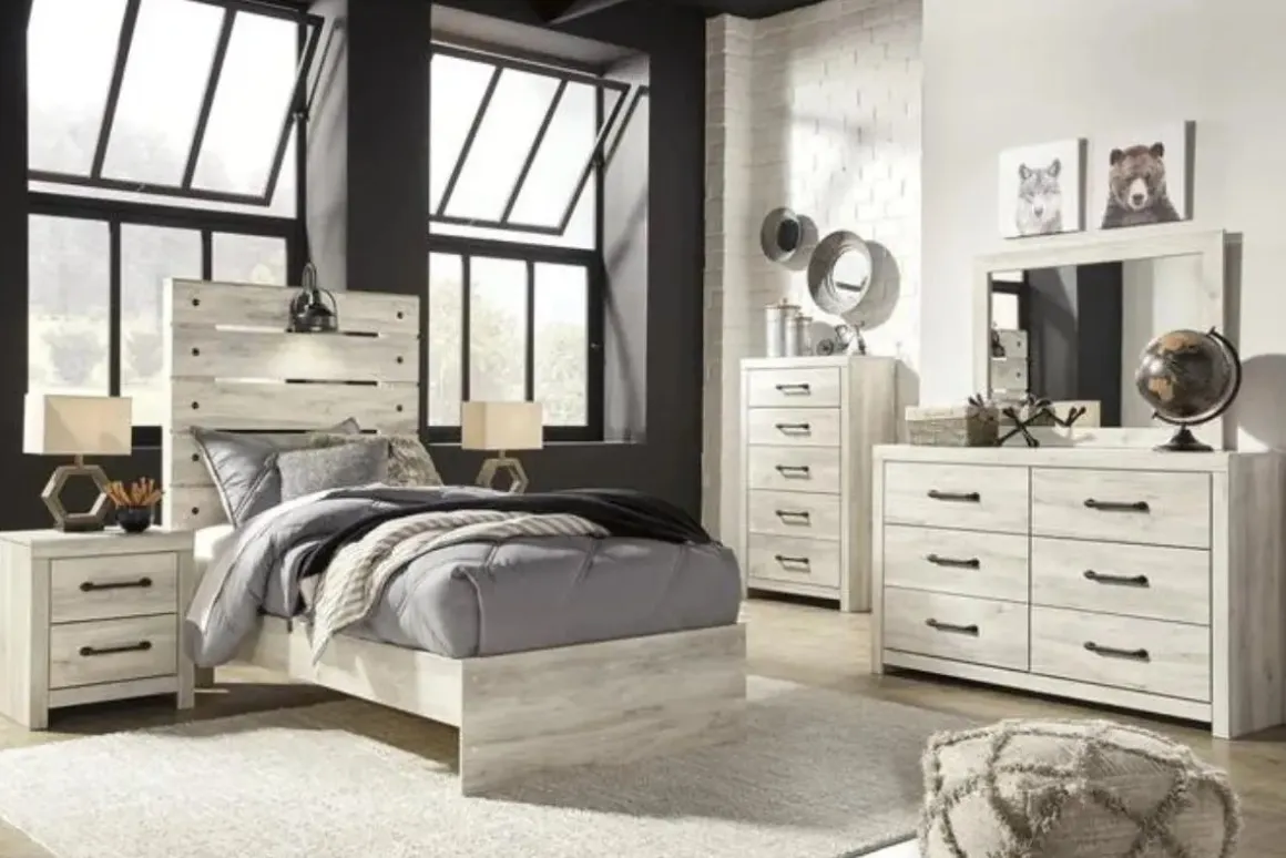 Dallas Panel Bed W/ Lights In White Wash, Twin