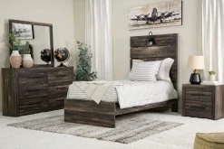 Dallas Panel Bed W/ Lights In White Wash, Twin
