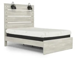 Dallas Panel Bed W/ Lights, Dresser, Mirror & Nightstand In White Wash, Twin
