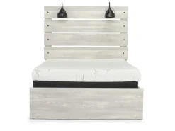Dallas Panel Bed W/ Lights, Dresser, Mirror & Nightstand In White Wash, Twin