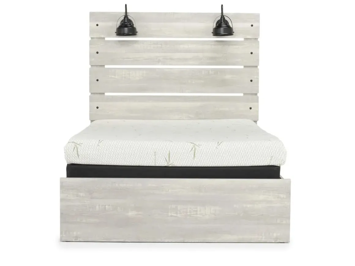 Dallas Panel Bed W/ Lights, Dresser, Mirror & Nightstand In White Wash, Twin