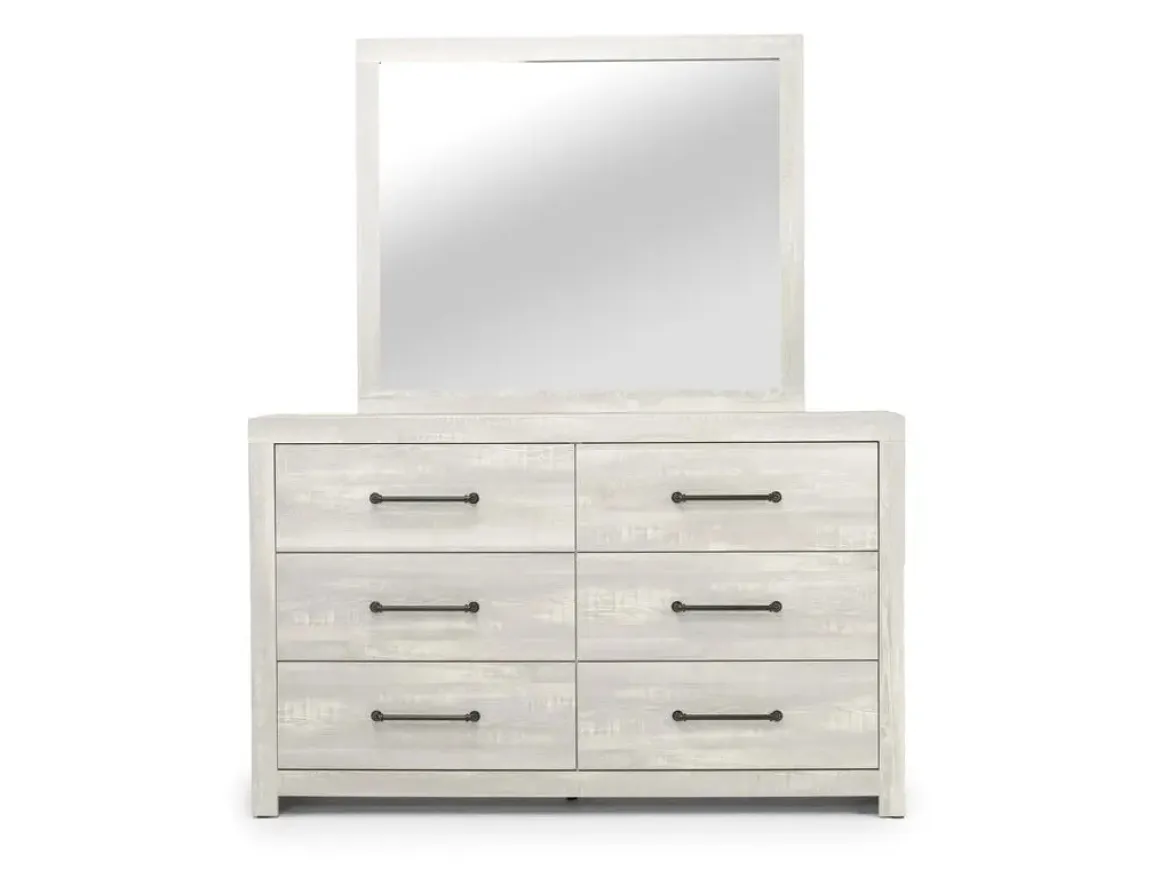 Dallas Panel Bed W/ Lights, Dresser, Mirror & Nightstand In White Wash, Twin