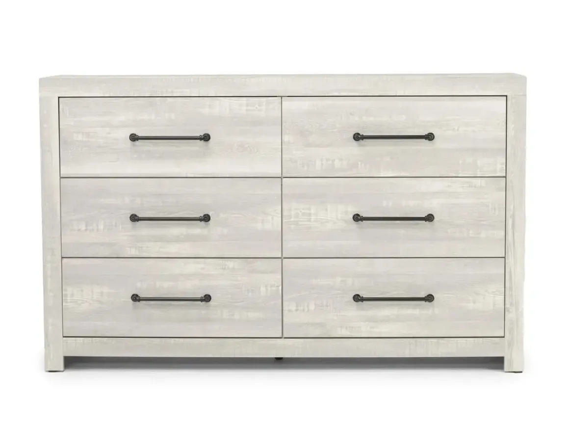 Dallas Panel Bed W/ Lights, Dresser, Mirror & Nightstand In White Wash, Twin