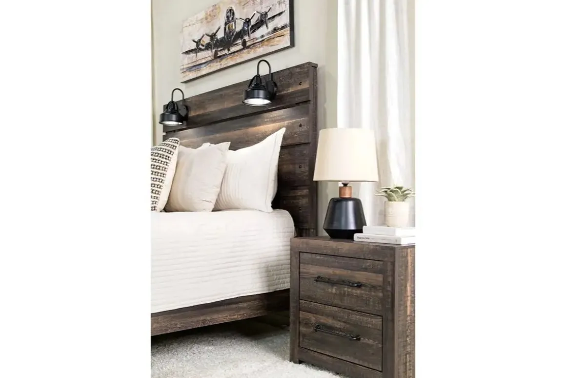 Dallas Panel Bed W/ Lights, Dresser, Mirror & Nightstand In White Wash, Twin