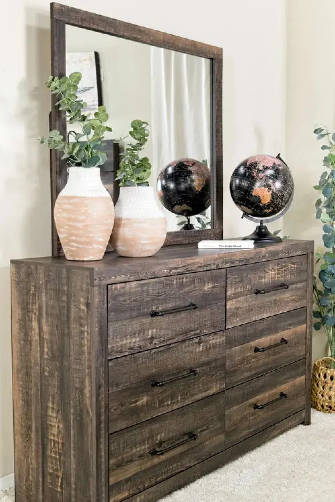 Dallas Panel Bed W/ Lights, Dresser, Mirror & Nightstand In White Wash, Twin