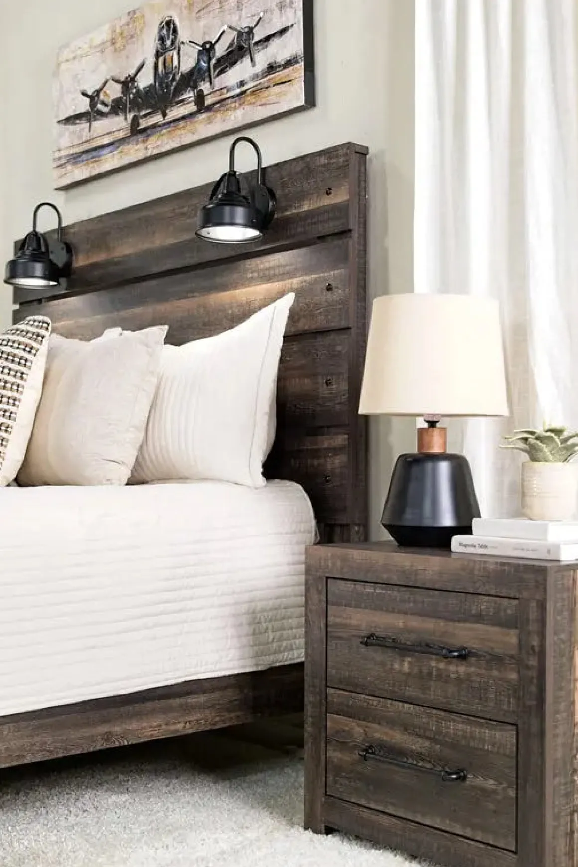 Dallas Panel Bed W/ Lights, Dresser, Mirror & Nightstand In White Wash, Twin