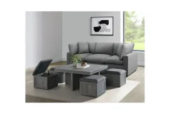Dawson Coffee Table W/ 4 Storage Stools In Gray