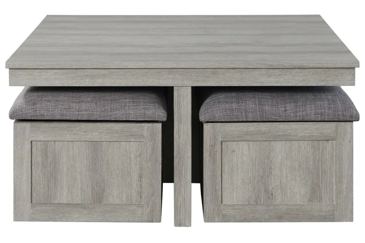 Dawson Coffee Table W/ 4 Storage Stools In Gray