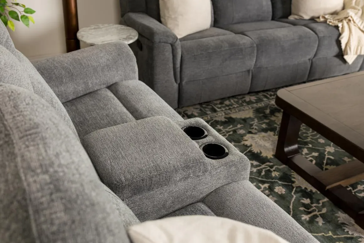 Derby Reclining Console Loveseat In Light Gray