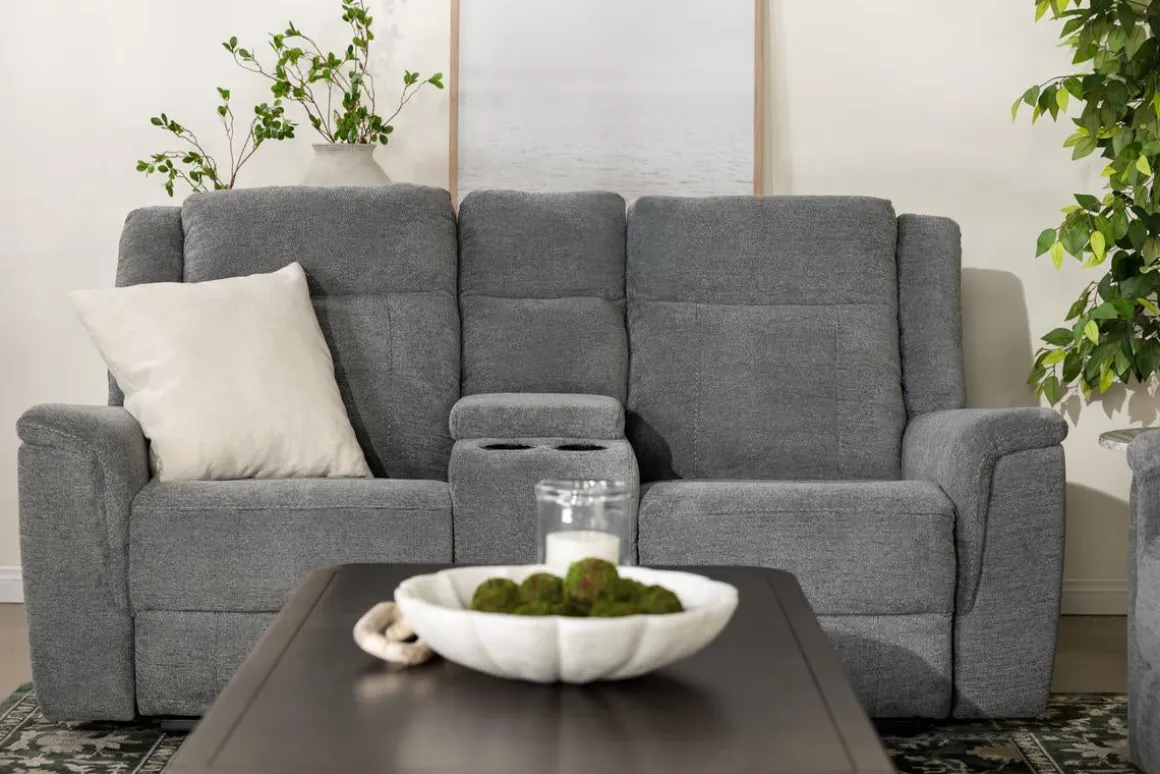 Derby Reclining Console Loveseat In Light Gray