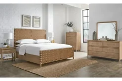 Dorsey Woven Panel Bed, Dresser, Mirror & Nightstand In Granola, Queen