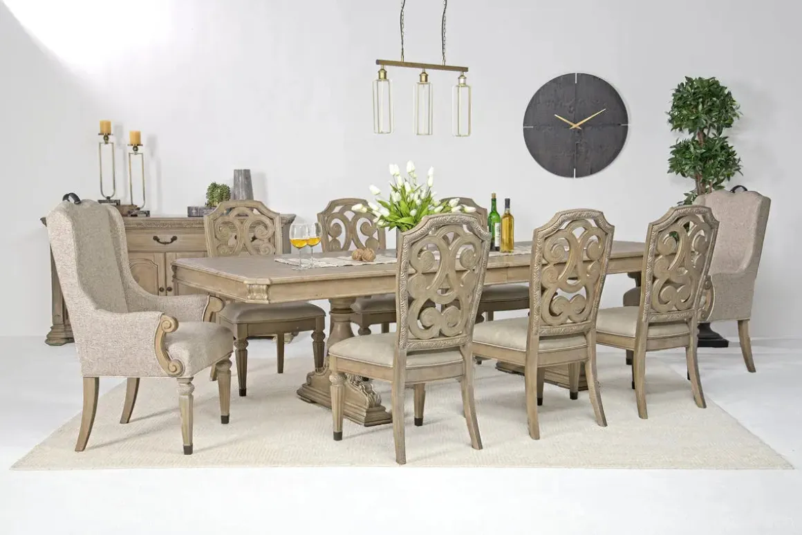 Durango Dining Table, 6 Chairs & 2 Arm Chairs In Fawn
