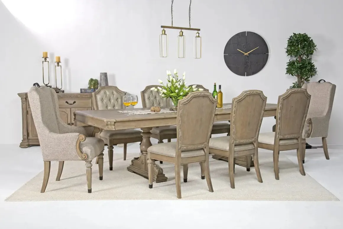 Durango Dining Table, 6 Chairs & 2 Arm Chairs In Fawn