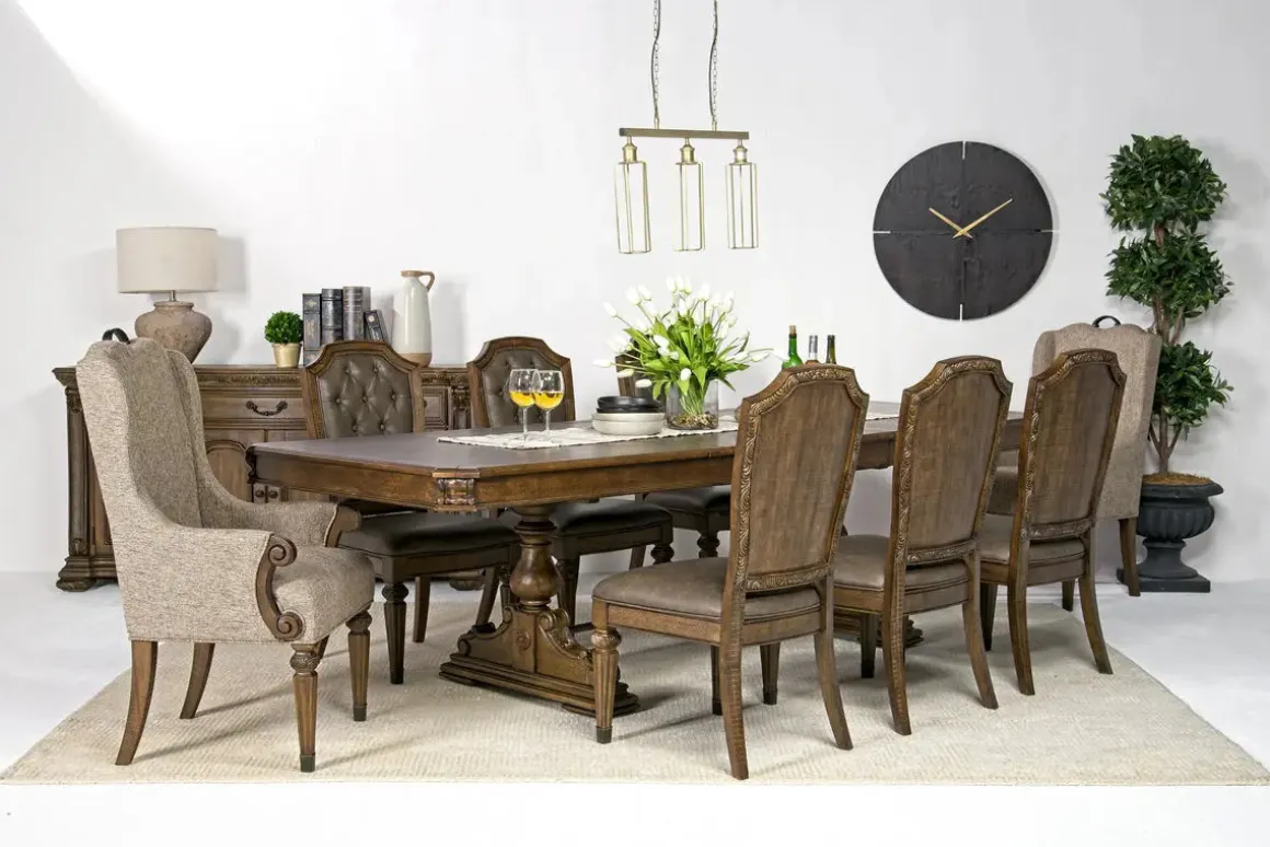 Durango Dining Table, 6 Chairs & 2 Arm Chairs In Fawn