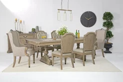 Durango Dining Table, 4 Side Chairs & 2 Arm Chairs In Fawn