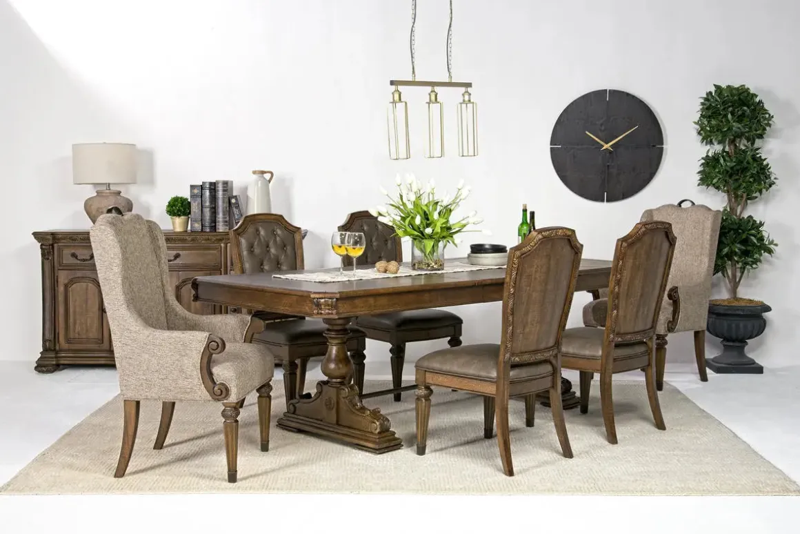 Durango Dining Table, 4 Side Chairs & 2 Arm Chairs In Fawn