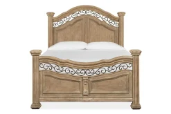 Durango Panel Bed, Dresser, Mirror & 3 Drawer Nightstand In Fawn, Queen