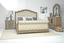 Durango Sleigh Bed, Dresser, Mirror & 3 Drawer Nightstand In Fawn, Queen