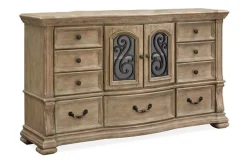 Durango Sleigh Bed, Dresser, Mirror & 3 Drawer Nightstand In Fawn, Queen