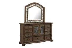 Durango Sleigh Bed, Dresser, Mirror & 3 Drawer Nightstand In Fawn, Queen