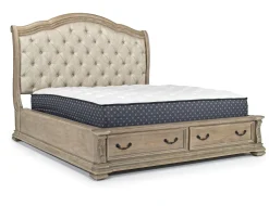 Durango Sleigh Bed, Dresser, Mirror & 3 Drawer Nightstand In Fawn, Queen