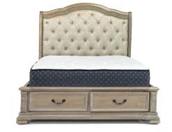 Durango Sleigh Bed W/ Storage, Dresser, Mirror & 3 Drawer Nightstand In Fawn, Queen