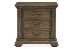 Durango Sleigh Bed W/ Storage, Dresser, Mirror & 3 Drawer Nightstand In Fawn, Queen