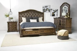 Durango Sleigh Bed W/ Storage, Dresser, Mirror & 3 Drawer Nightstand In Fawn, Queen