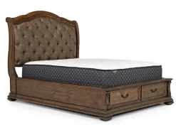 Durango Sleigh Bed W/ Storage, Dresser, Mirror & 3 Drawer Nightstand In Fawn, Queen