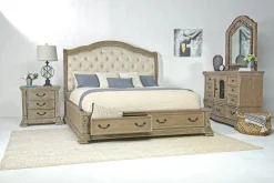 Durango Upholstered Sleigh Bed W/ Storage In Fawn, Queen