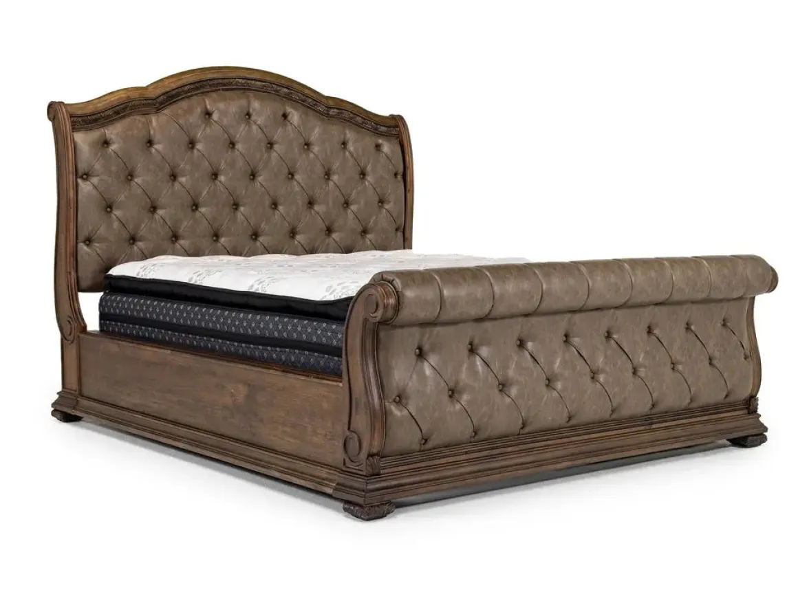 Durango Upholstered Sleigh Bed In Fawn, Queen