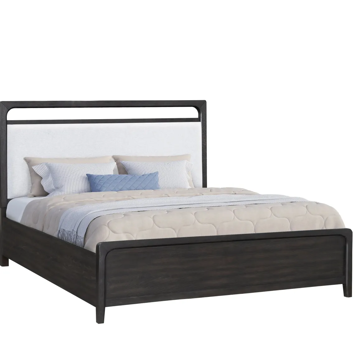 Easton Upholstered Bed, Dresser, Mirror & Nightstand In Natural, Ca King