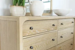 Easton Upholstered Bed, Dresser, Mirror & Nightstand In Natural, Ca King