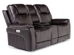 Echo 3 Power Console Loveseat In Rainier Walnut Leather