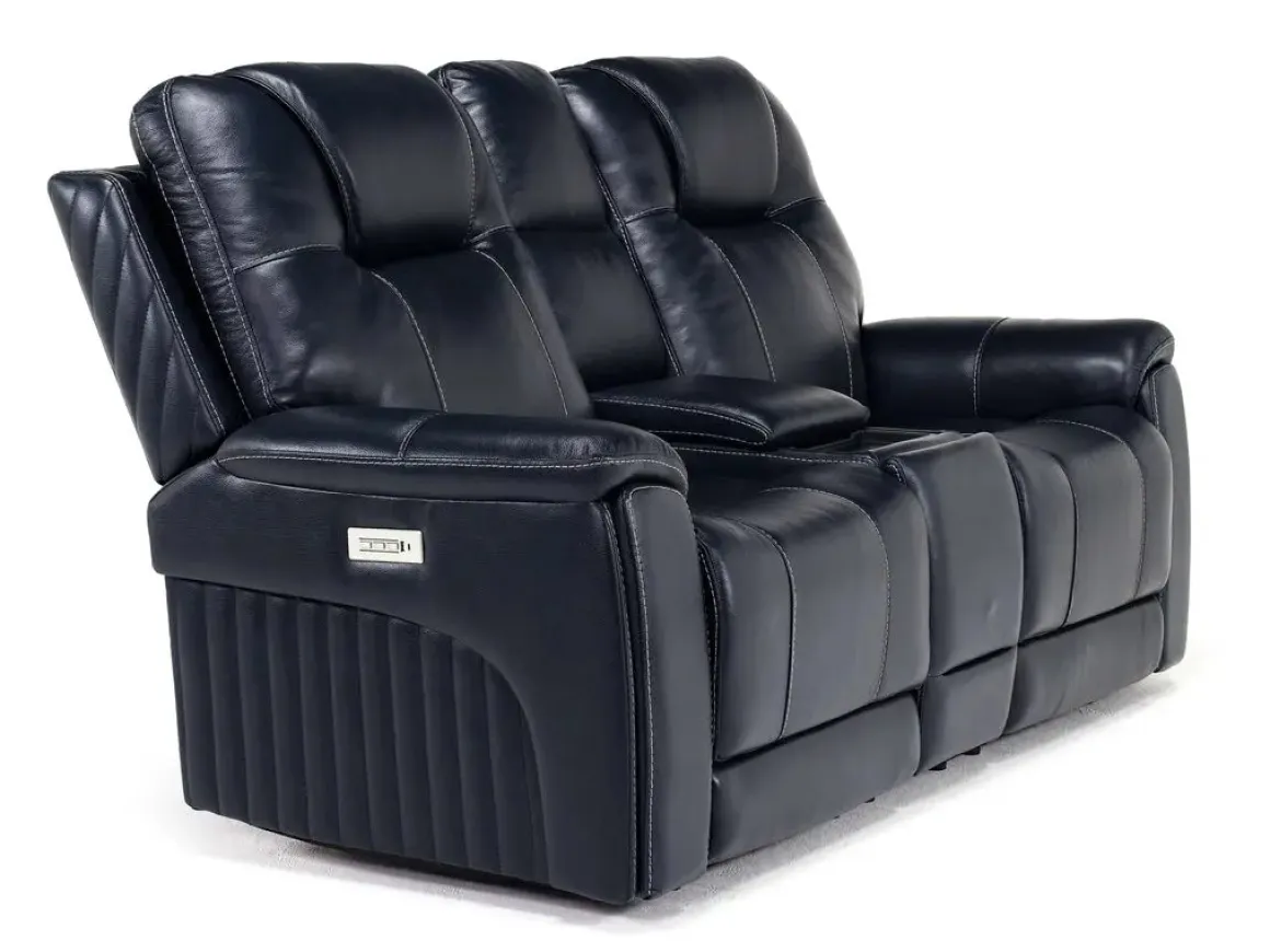 Echo 3 Power Console Loveseat In Rainier Walnut Leather