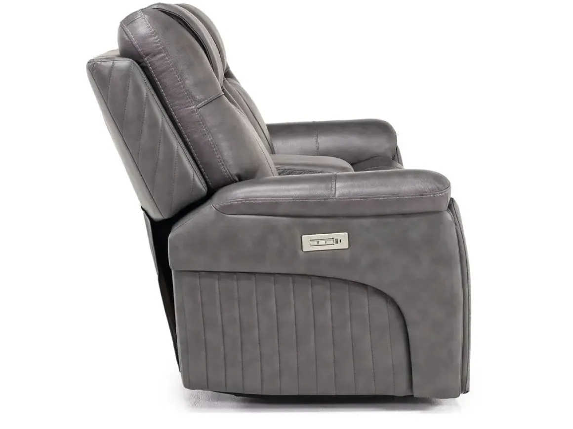 Echo 3 Power Console Loveseat In Rainier Walnut Leather