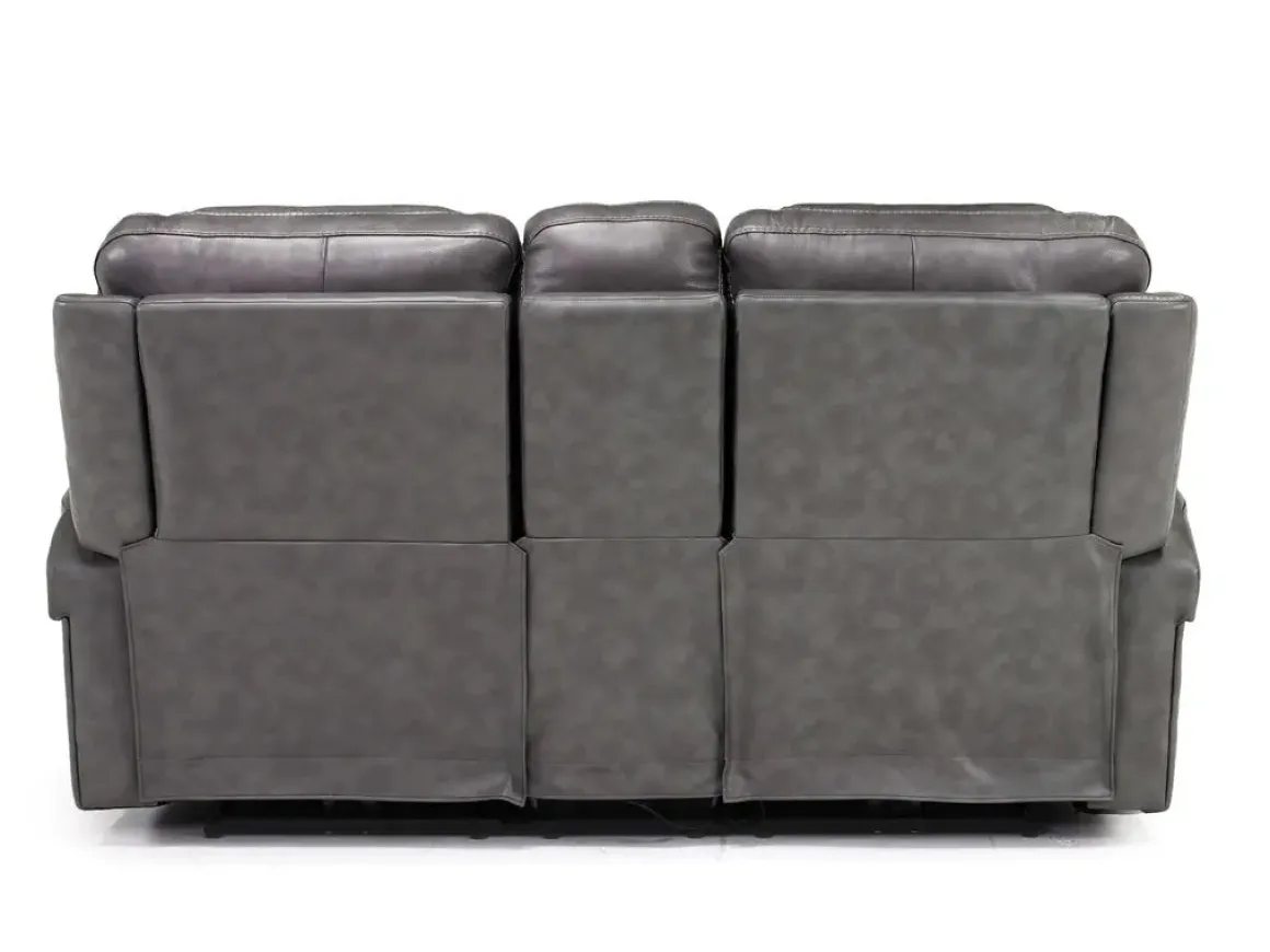 Echo 3 Power Console Loveseat In Rainier Walnut Leather