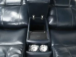 Echo 3 Power Console Loveseat In Rainier Walnut Leather