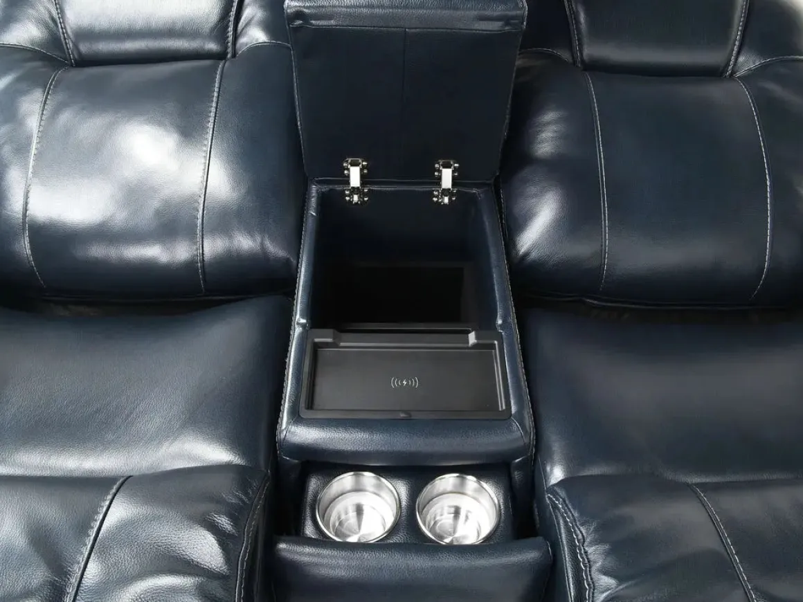 Echo 3 Power Console Loveseat In Rainier Walnut Leather