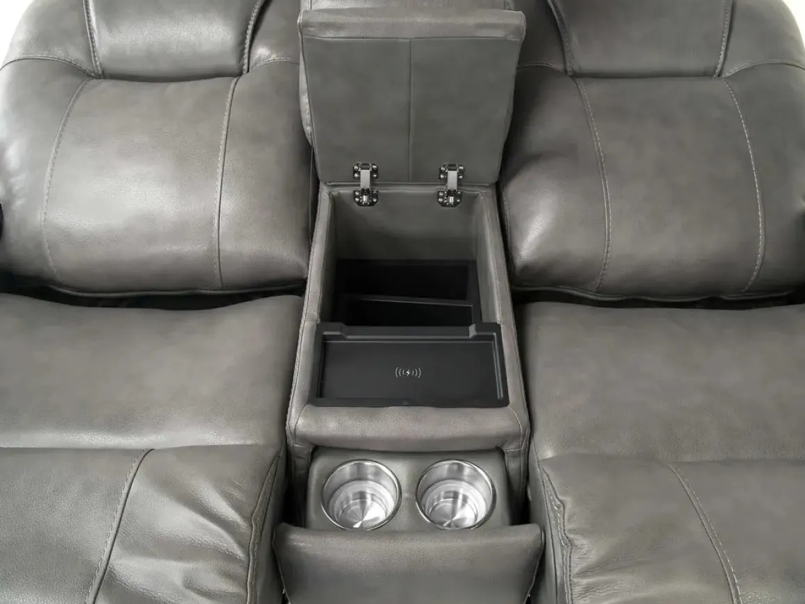 Echo 3 Power Console Loveseat In Rainier Walnut Leather