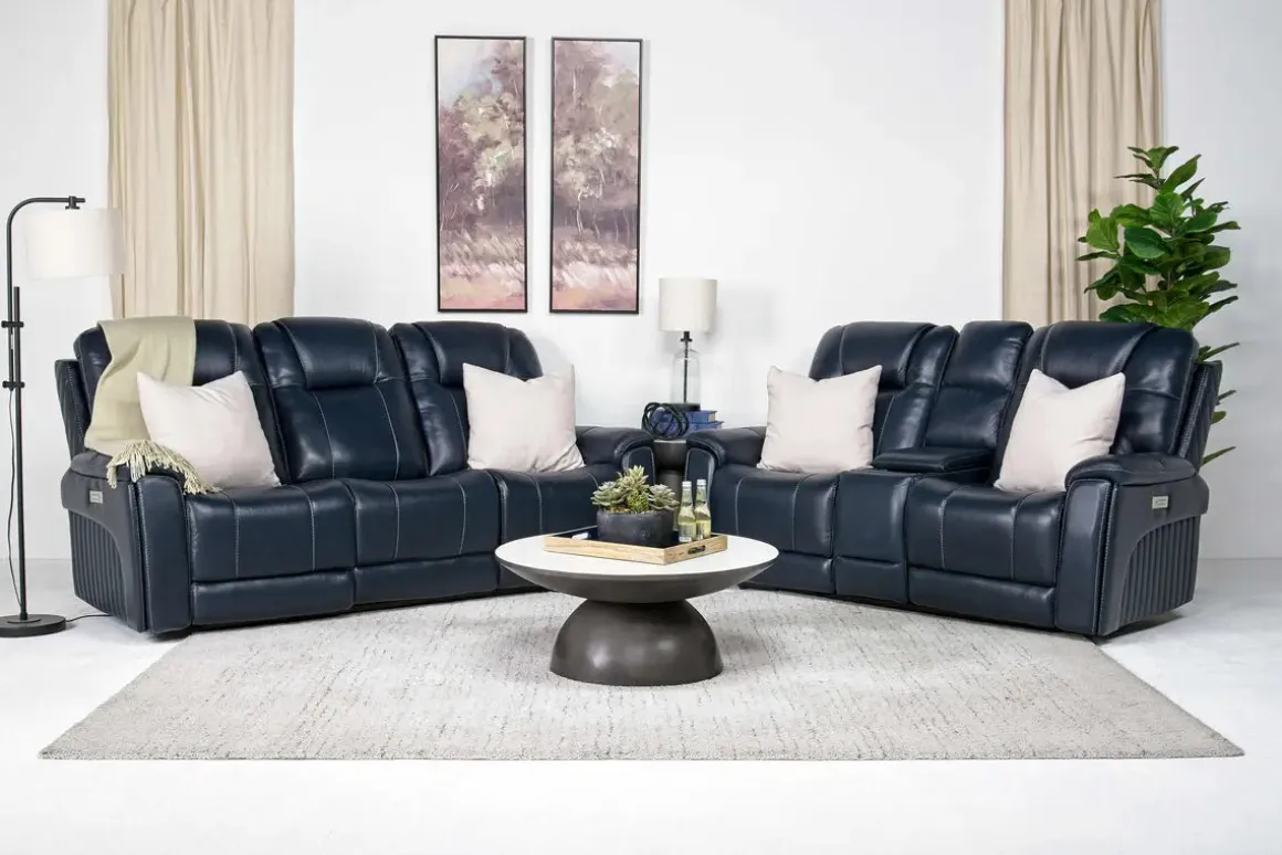 Echo 3 Power Console Loveseat In Rainier Walnut Leather