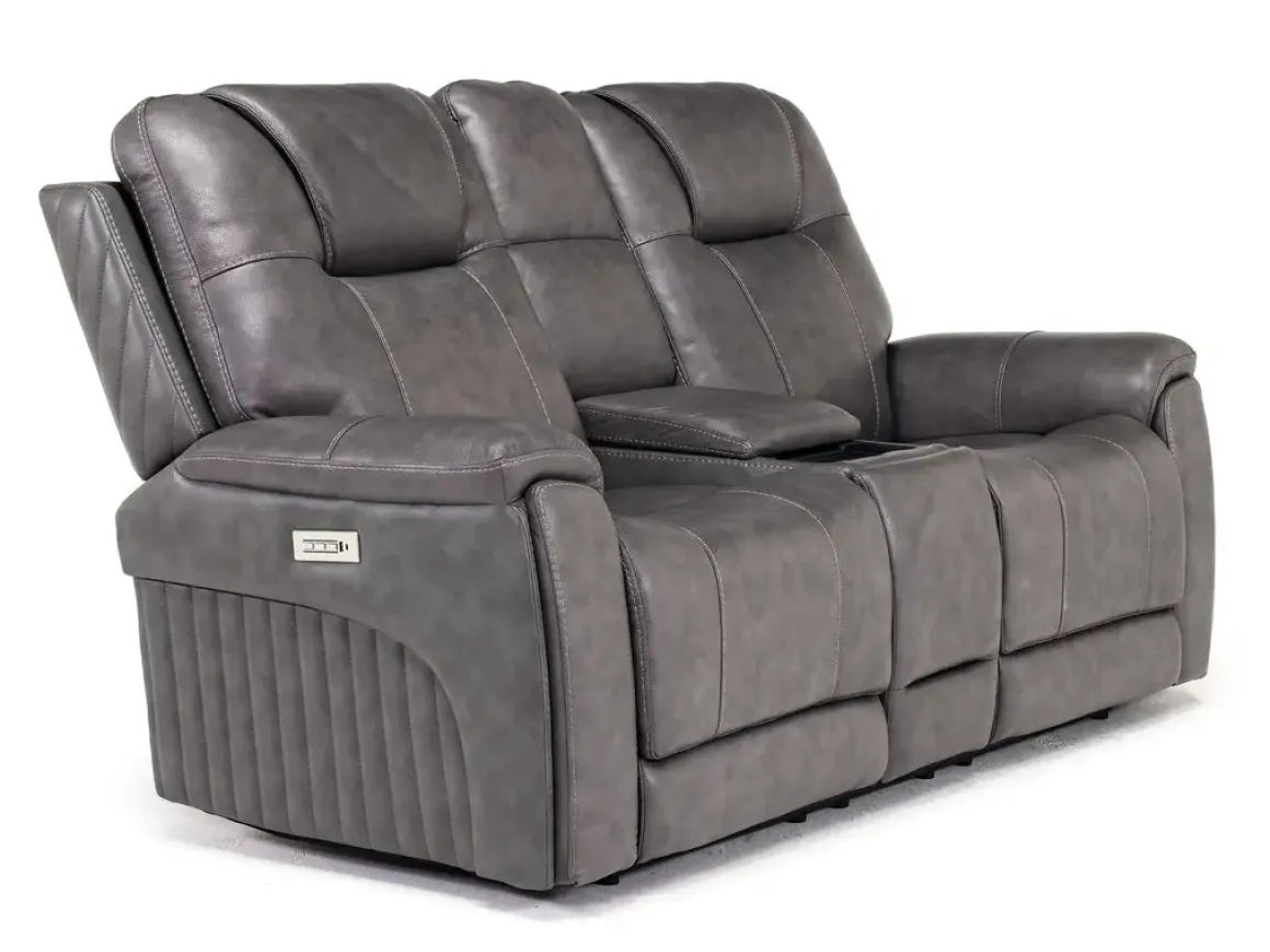 Echo 3 Power Console Loveseat In Rainier Walnut Leather