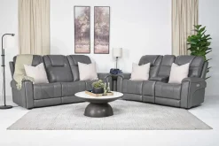 Echo 3 Power Console Loveseat In Rainier Walnut Leather