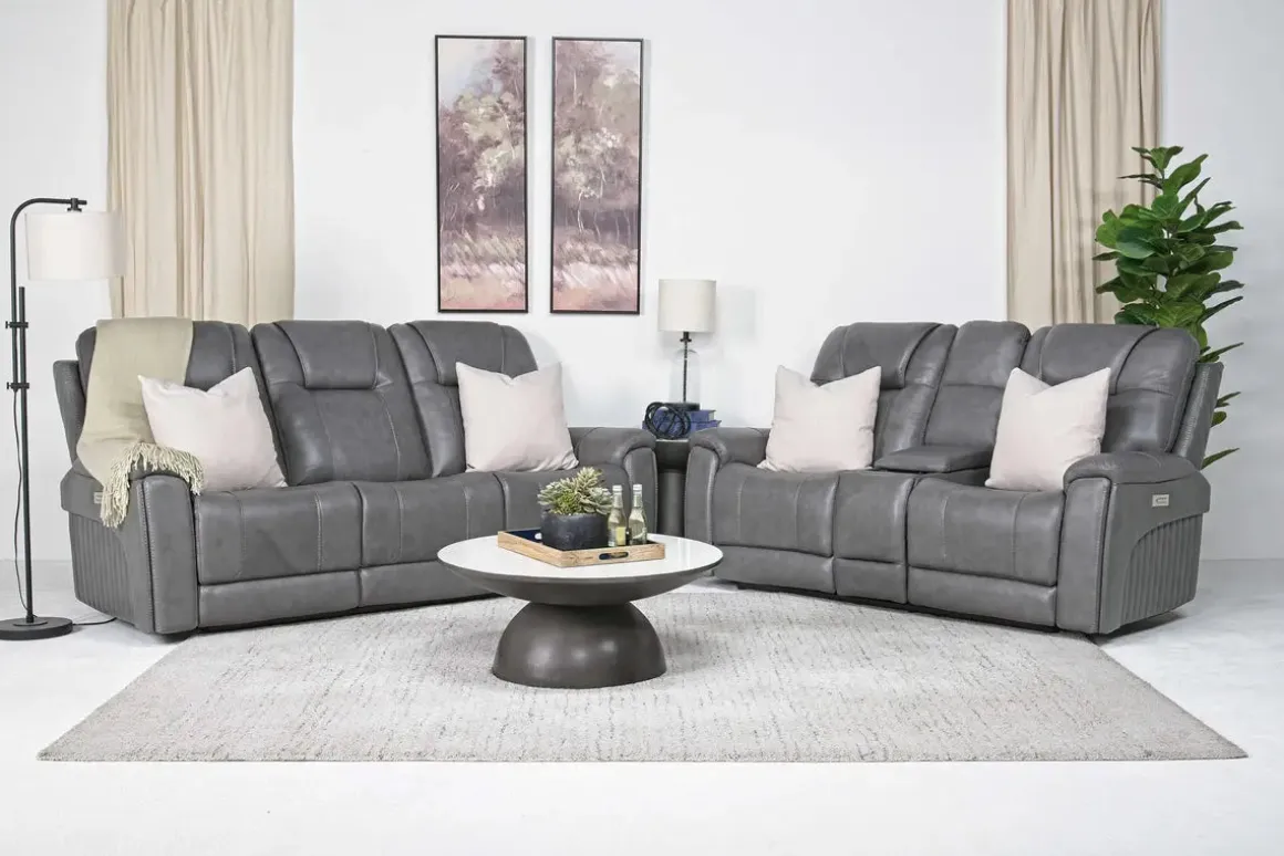 Echo 3 Power Console Loveseat In Rainier Walnut Leather