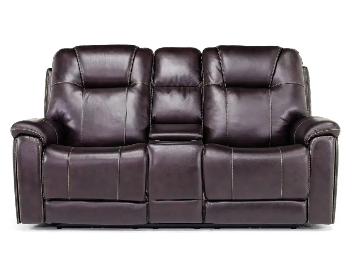 Echo 3 Power Console Loveseat In Rainier Walnut Leather