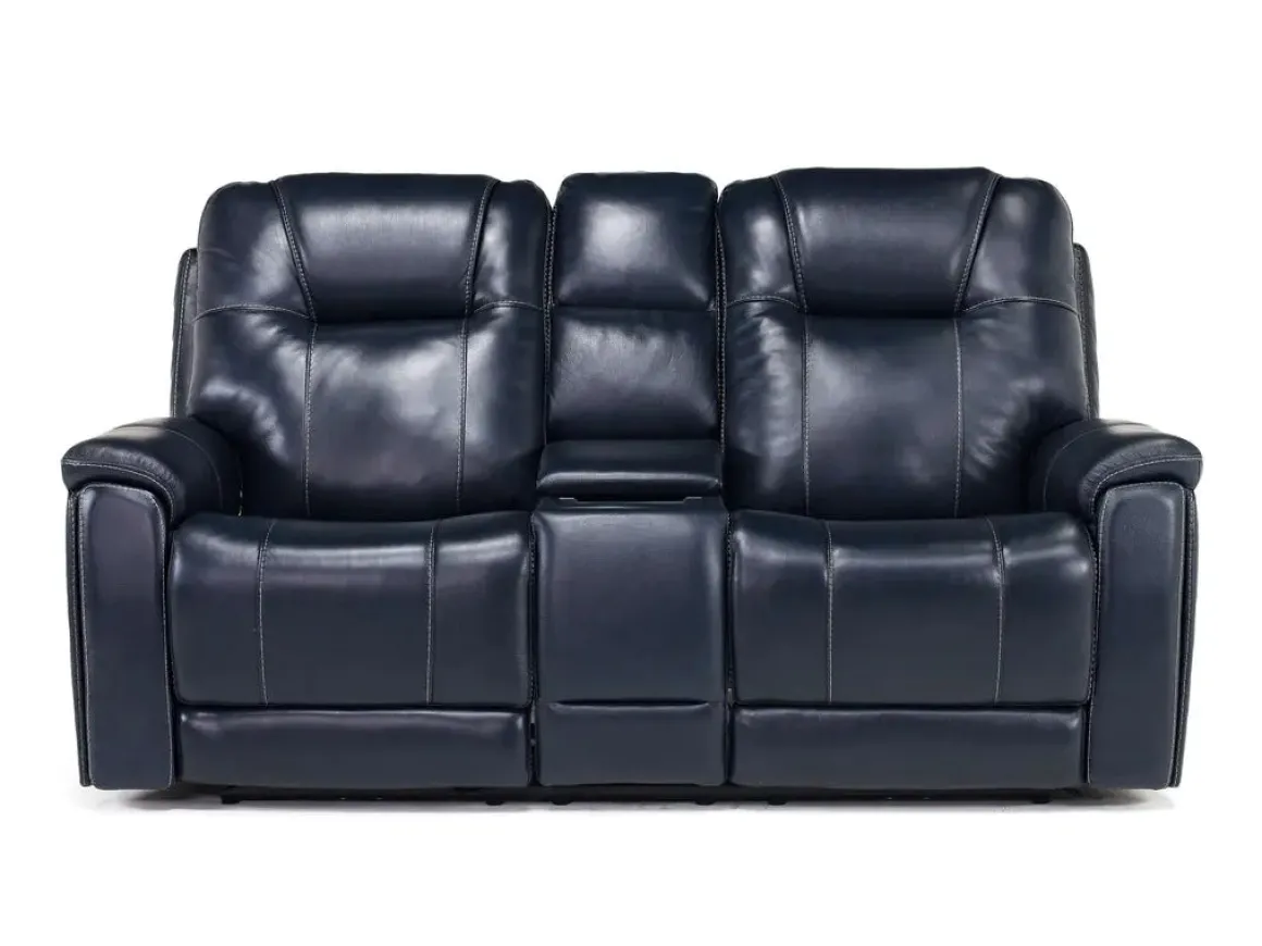 Echo 3 Power Console Loveseat In Rainier Walnut Leather