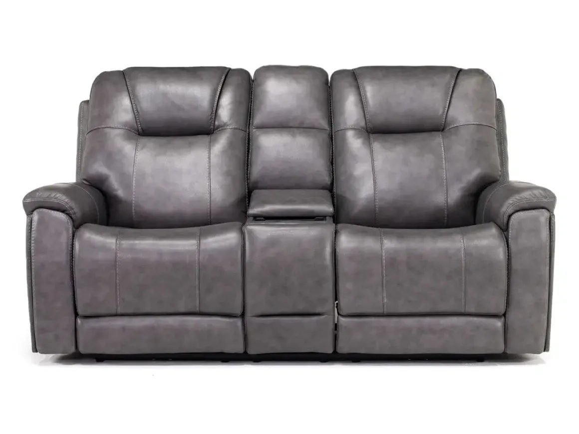 Echo 3 Power Console Loveseat In Rainier Walnut Leather